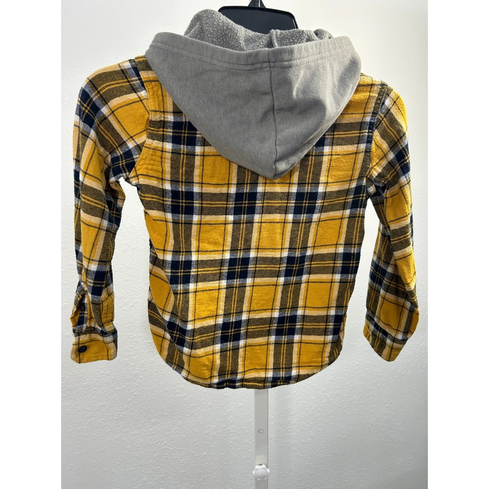 Old Navy Boys Yellow Plaid Hooded Flannel Shirt Long Sleeve Size S 6-7 Button Up